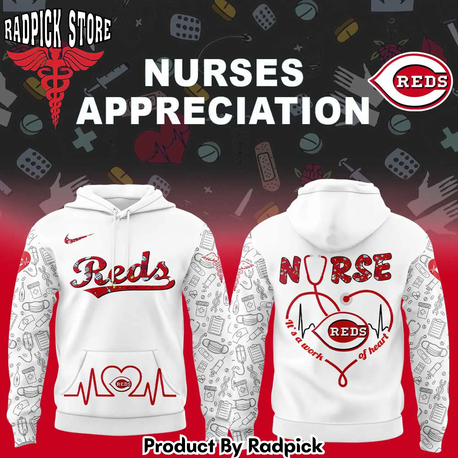 Cincinnati reds nurses appreciation v3 white hoodie joggers hoodie and long pants set rp291850